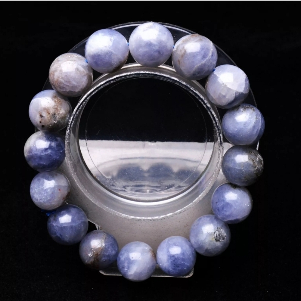 13.4mm Natural Tanzania Tanzanite Blue Zoisite Gemstone Beads Beaded Bracelet - Picture 3 of 8